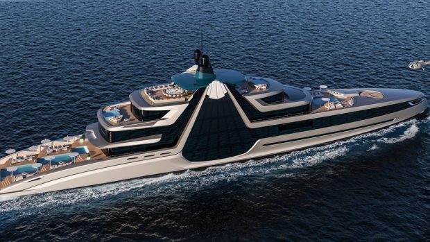 Cum arată iahtul de lux inspirat de un diamant Cartier, care are la bord o cascadă, cinema și heliport