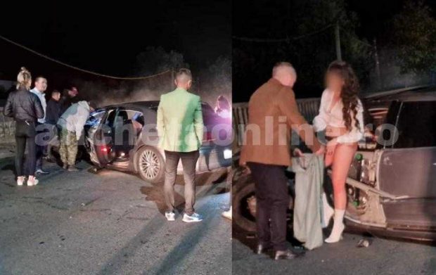 O șoferiță beată a coborât din mașină în lenjerie intimă, după ce a făcut accident, în Argeș. Părinții i-au adus haine de acasă