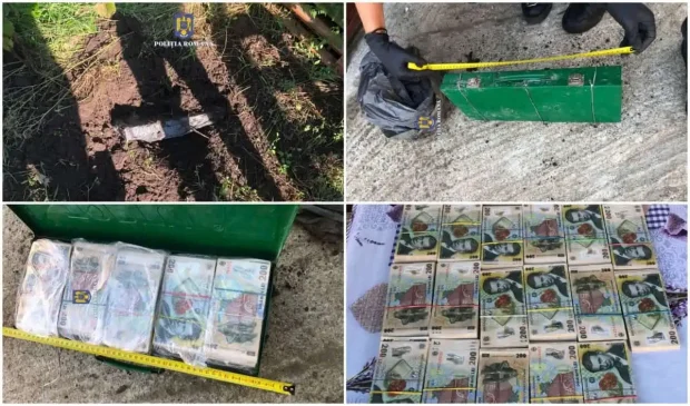 Cutie „diplomat” cu 460.000 de lei, găsită de polițiști ascunsă sub pământ, la Vințu de Jos. De unde proveneau banii