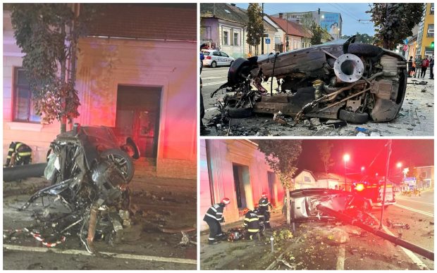 BMW despicat în două după ce a intrat cu 180 km/h într-un stâlp, în Cluj. Șoferul de 25 de ani a fost găsit mort printre fiare