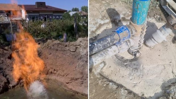 Punga de gaze care ardea în curtea unui localnic din Dolj a fost astupată. Primar: „Au eșuat primele două încercări, dar acum e în regulă”