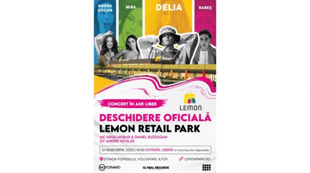 Delia și alți artiști consacrați vor susține un concert la deschiderea celui mai nou centru comercial Lemon Retail Park, din zona Pipera. Evenimentul va fi prezentat de Mihai Morar și Daniel Buzdugan, emblemele radioului românesc