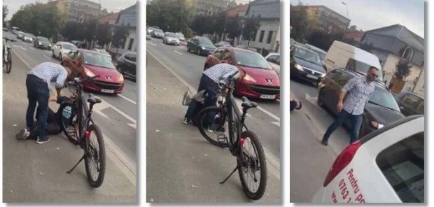 Șofer din Timișoara, bătut în trafic de un biciclist după ce a parcat pe trotuar. Poliția îl caută pe agresor