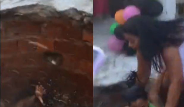 Momentul în care mai multe femei sunt „înghițite” de un crater, în timp ce dansau la o zi de naștere, în Brazilia