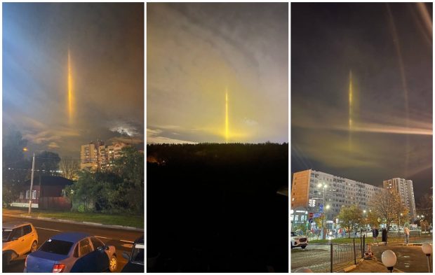 Coloane de lumină galbenă pe cer, la Belgorod, lângă granița cu Ucraina, oamenii au crezut că Rusia a folosit „cele mai recente arme”