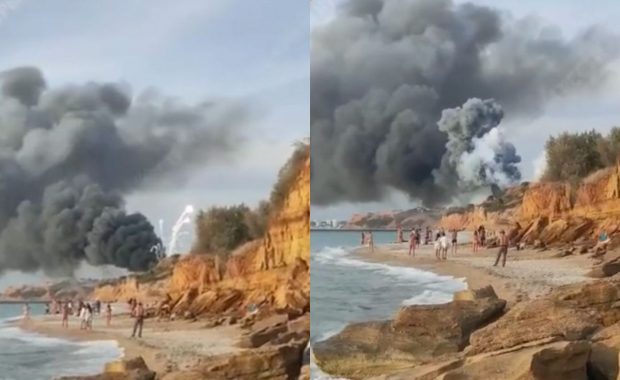 Explozii uriașe la principala bază militară a rușilor din Crimeea. Guvernatorul din Sevastopol spune că un avion a luat foc în timpul aterizării