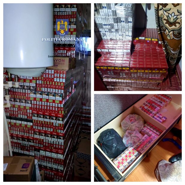 35.000 de pachete de ţigări de contrabandă, confiscate în urma unor ample percheziţii în Botoșani. Polițiștii au reținut două persoane