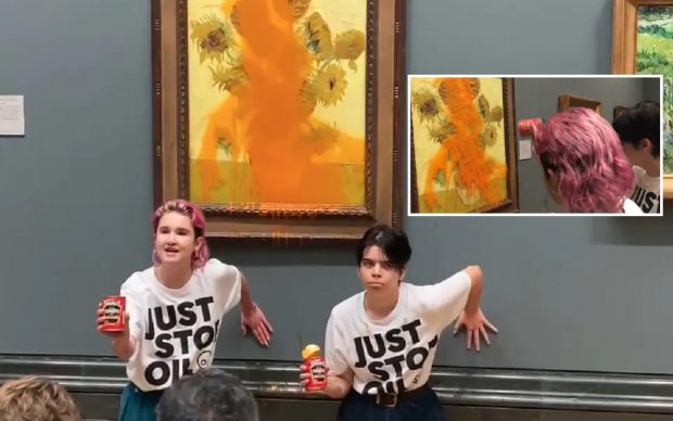Două tinereu au aruncat două cutii de supă de roșii pe celebra pictură Floarea Soarelui, a lui Van Gogh, la Londra