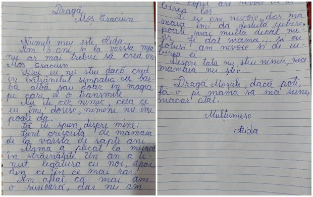 „Dacă poți, fă-o pe mama să mă sune, măcar atât!”, i-a cerut Aida, o fetiță crescută de bunică într-un sat din România, lui Moș Crăciun