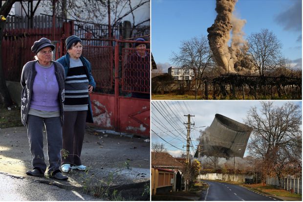 FOTOREPORTAJ. După săptămâni de tensiune, oamenii din Doiceşti au răsuflat uşuraţi când au văzut demolate ultimele turnuri ale fostei termocentrale: „Ce frumos au căzut”