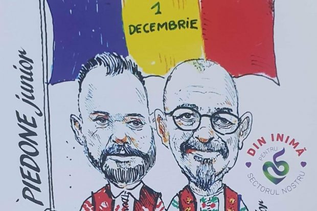 Locuitorii din sectorul 5 au primit fluturași în care Piedone senior și fiul său urează „La mulți ani” de 1 Decembrie. Nu lipsește logoul sectorului