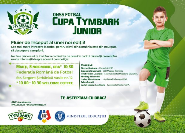 ONSȘ Fotbal – Cupa Tymbark Junior. Fluier de început al unei noi ediții. Cea mai mare întrecere la fotbal pentru elevii din România este din nou gata să descopere campioni.