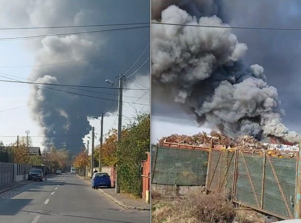 Incendiu de proporții lângă București! Nori mari de fum de la un centru de colectare și reciclare de deșeuri din Chitila