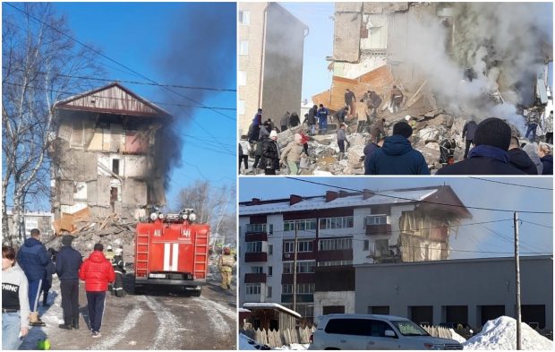 Nouă morți, patru dintre ei copii, într-un bloc cu cinci etaje care s-a prăbușit, după o explozie, pe insula rusească Sahalin
