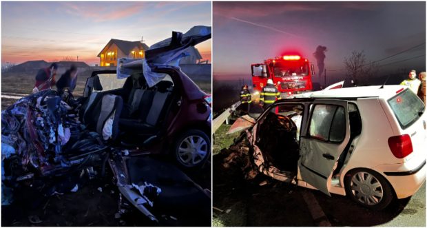Accident cu trei mașini pe un drum din Gorj. Două persoane au fost rănite