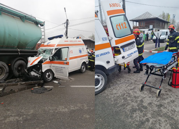 Ambulanţă aflată în misiune, implicată într-un accident grav în Târgu Jiu. Pacientul care se afla în Salvare a murit la spital