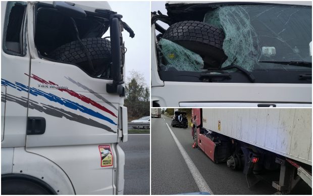 Roata unui TIR s-a desprins și a zburat în cabina altui camion care circula din sens opus, pe autostradă în Franța