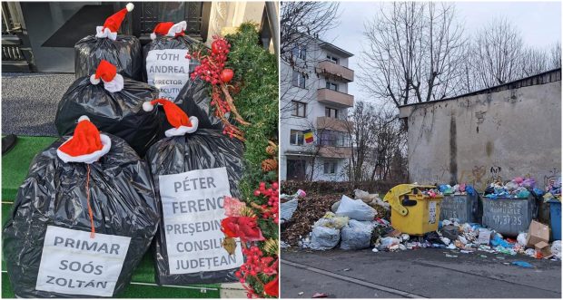 Şase saci cu gunoi, cadou de Crăciun dăruit primarului din Târgu Mureş de un consilier local, în semn de protest  | VIDEO