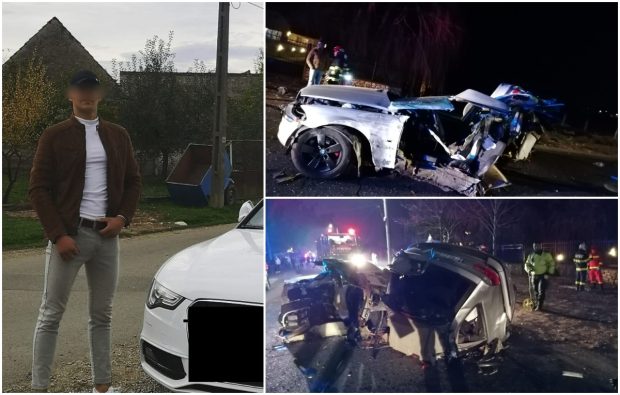Traian, un șofer de 19 ani, a murit pe loc, aruncat pe șosea dintr-un BMW rupt în două de un stâlp, lângă Orăștie