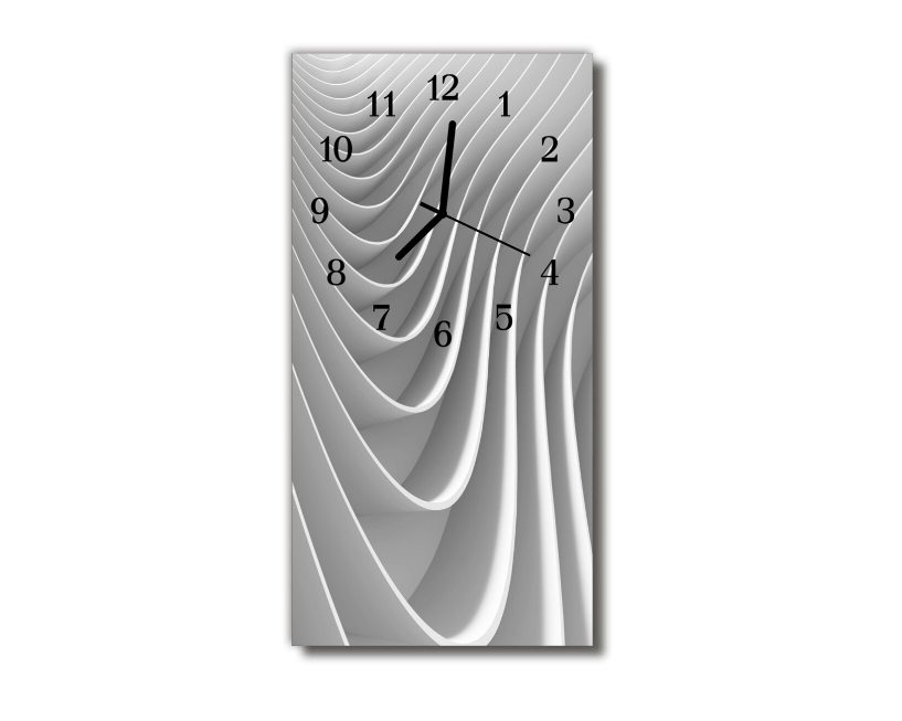 Ceas de perete din sticlă Tulup, Model Nature Wave 3D Lines, 60 x 30 cm, Argintiu