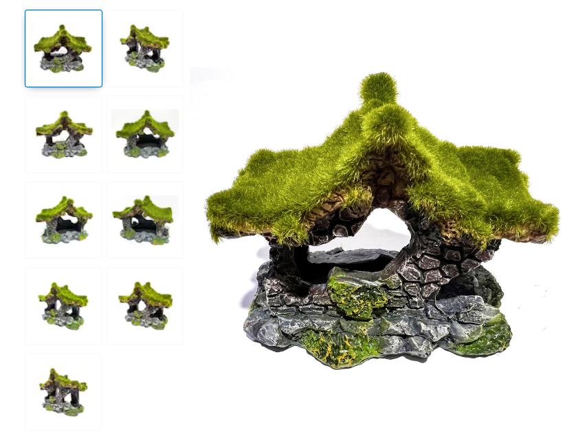 Acvariu cu pești – tot ce ai nevoie pentru un acvariu ideal - Decor acvariu casa de piatra cu acoperis de moss
