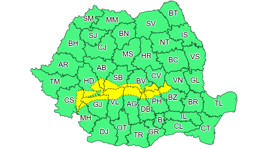 Cod galben de viscol la altitudini mari în Carpații Meridionali și de Curbură. Cum va fi vremea în București