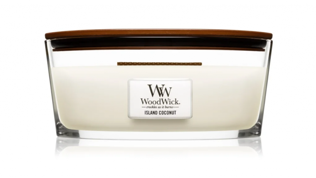Lumânarea parfumată cu fitil din lemn Woodwick Island Coconut