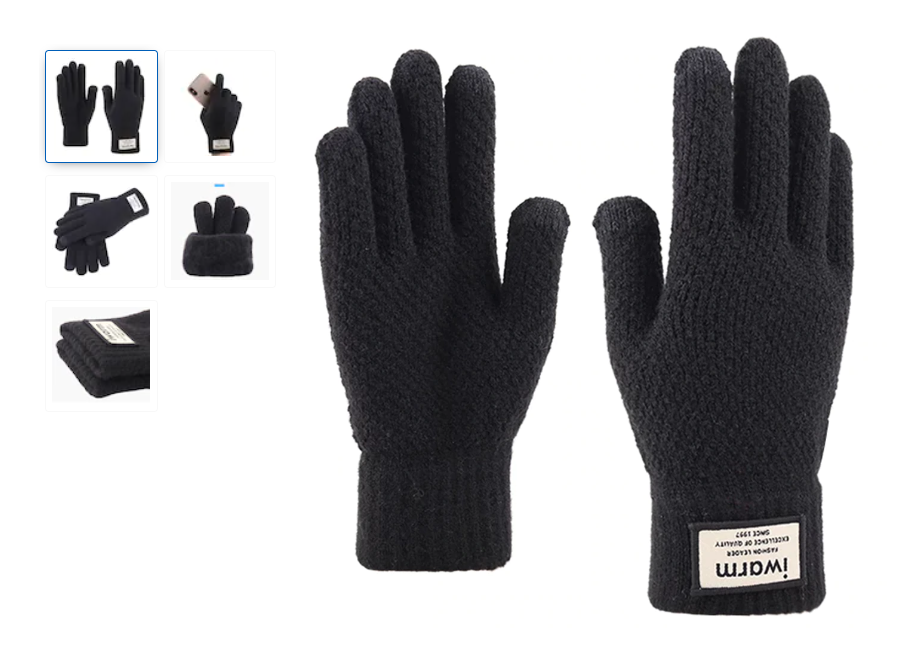 Mănușile TouchScreen din lână și acril, iWarm 2, Negru