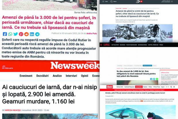 Șoferii nu primesc amendă dacă nu au în portbagaj lopată și saci cu nisip. Pe urmele unui fake-news care a transformat o recomandare într-o lege