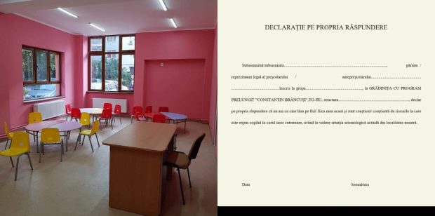Primarul din Târgu Jiu cere demisia unei directoare de gradiniță care i-a pus pe părinți să semneze o declarație pe proprie răspundere în caz de cutremur