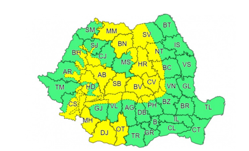 Avertizare cod galben de ninsori și viscol până vineri dimineață. Care sunt zonele vizate