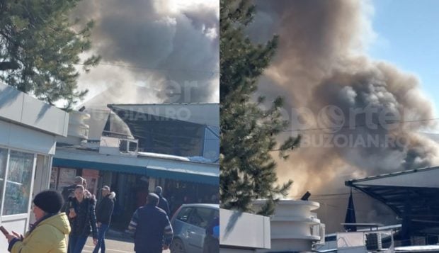 Incendiu puternic în Piața Centrală din Buzău. A fost emis un mesaj Ro-Alert