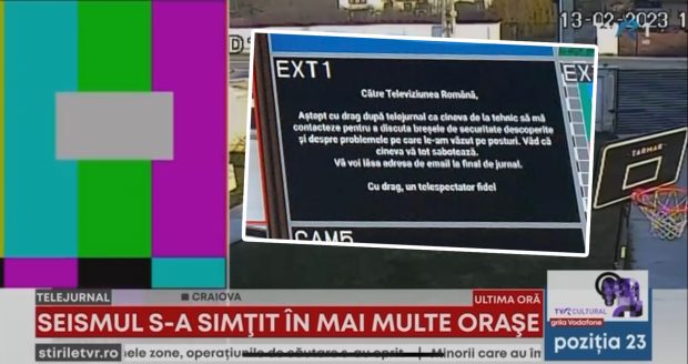 Sistemul de live al TVR a fost spart luni seară, în timpul Telejurnalului. „Se întâmplă pentru a doua oară în câteva zile”