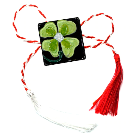 Mărțișoare pentru 1 Martie - cele mai frumoase mărțișoare - Mărţişor handmade pictat pe sticlă Regalo - Trifoi verde