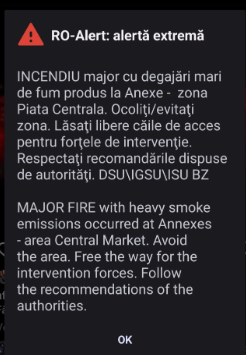 Incendiu puternic în Piața Centrală din Buzău. A fost emis un mesaj Ro-Alert