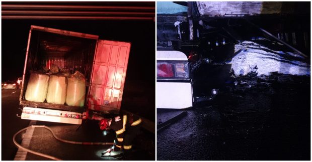 Un TIR încărcat cu 24 de tone de uree granulată a ars ca o torță pe A3. Traficul în zonă a fost blocat