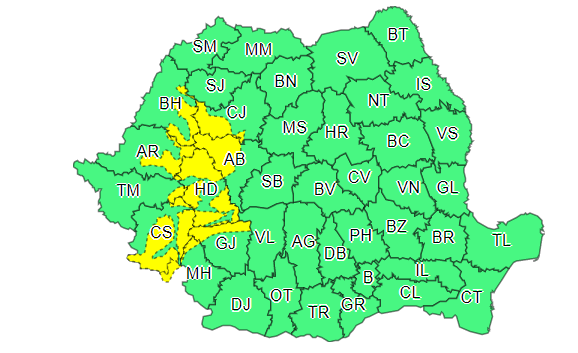Cod galben de vânt și ploi în mai multe județe din țară. Până când e valabilă alerta meteo