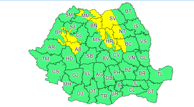 Cod galben de vânt și ploi în mai multe județe din țară. Până când e valabilă alerta meteo