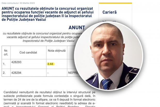 Înlocuit din funcție după ce a picat cu nota 3,44 concursul pentru postul de adjunct, șeful IPJ Vaslui s-a pensionat la 48 de ani