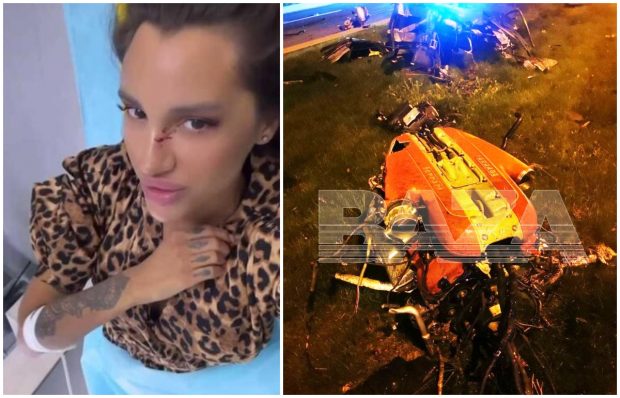 O rusoaică a scăpat nevătămată dintr-un Ferrari neînmatriculat făcut praf pe un bulevard din Moscova. Motorul, găsit la 30 de metri de mașină