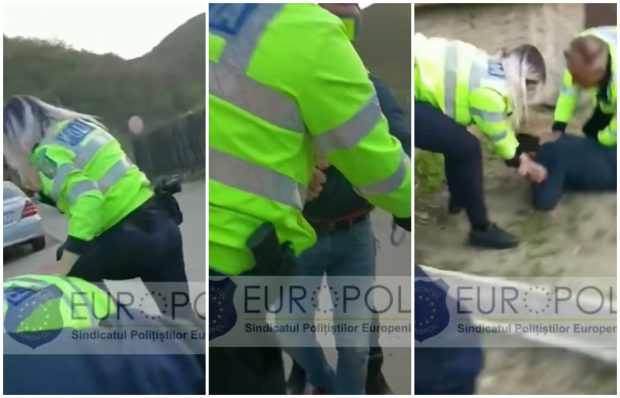 Polițiști loviți cu picioarele și îmbrânciți de o femeie, când încătușau un bărbat: „Ce-i făcuși Gigi? E vărul tău, sânge din sângele tău! Îl omori!”