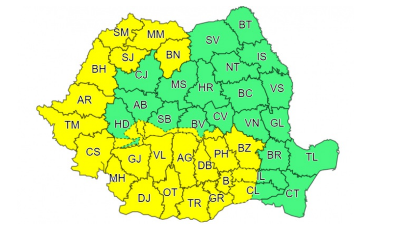 Cod galben de vijelii și grindină, în Vinerea Mare. Zonele vizate de avertizarea meteo de vreme rea