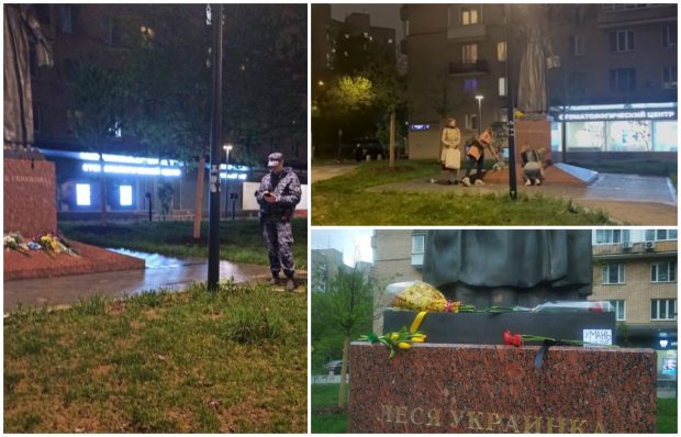 Polițiștii ruși au strâns și au aruncat florile aduse de moscoviți la monumentul Lesiei Ukrainka în memoria celor uciși la Uman și Nipru: „Mai bine dați vina pe Ucraina”