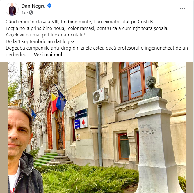 Prezentatorul TV Dan Negru cere exmatricularea „elevilor-problemă” și are mii de susținători pe rețelele sociale. Experții și studiile arată că nu funcționează