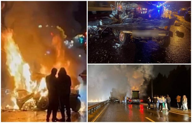 Accident teribil pe autostrada Kiev, de lângă Moscova. Un camion a lovit șase mașini, una a luat foc și o familie cu doi copii a murit