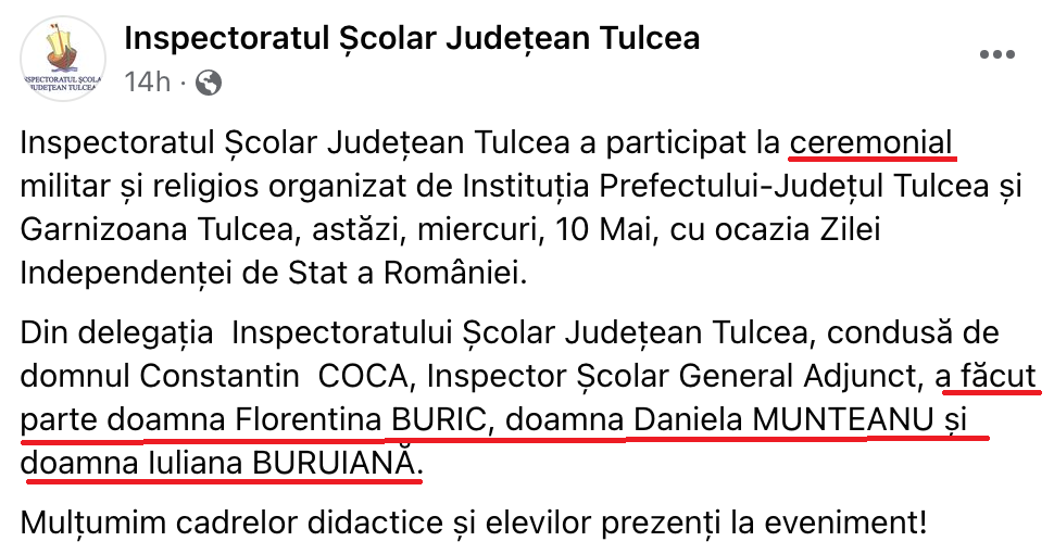 Doamnele „a făcut”. De Ziua Independenței, Inspectoratul Școlar Județean Tulcea a dat un comunicat cu greșeli de gramatică
