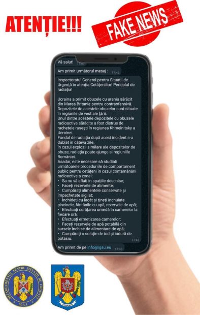 IGSU avertizează că un mesaj fals privind o contaminare radioactivă este răspândit pe WhatsApp