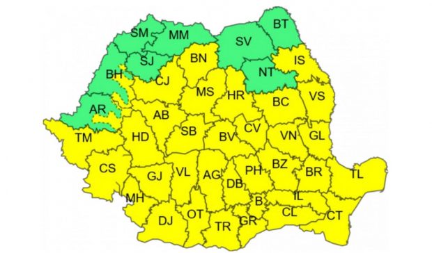 Cod galben de ploi și vijelii în aproape toată țara, până sâmbătă seară. Cum va fi vremea în București