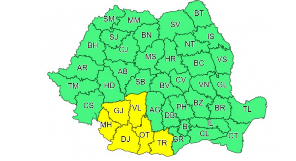 Cod galben de ploi torențiale și vijelii în șase județe din țară, până miercuri. Cum va fi vremea la București