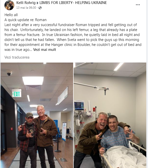 Doi soldați ucraineni, răniți în război și tratați în SUA, au fost vizitați în spital de James Hetfield, liderul legendarei trupe Metallica: „Ne-a trecut orice durere”